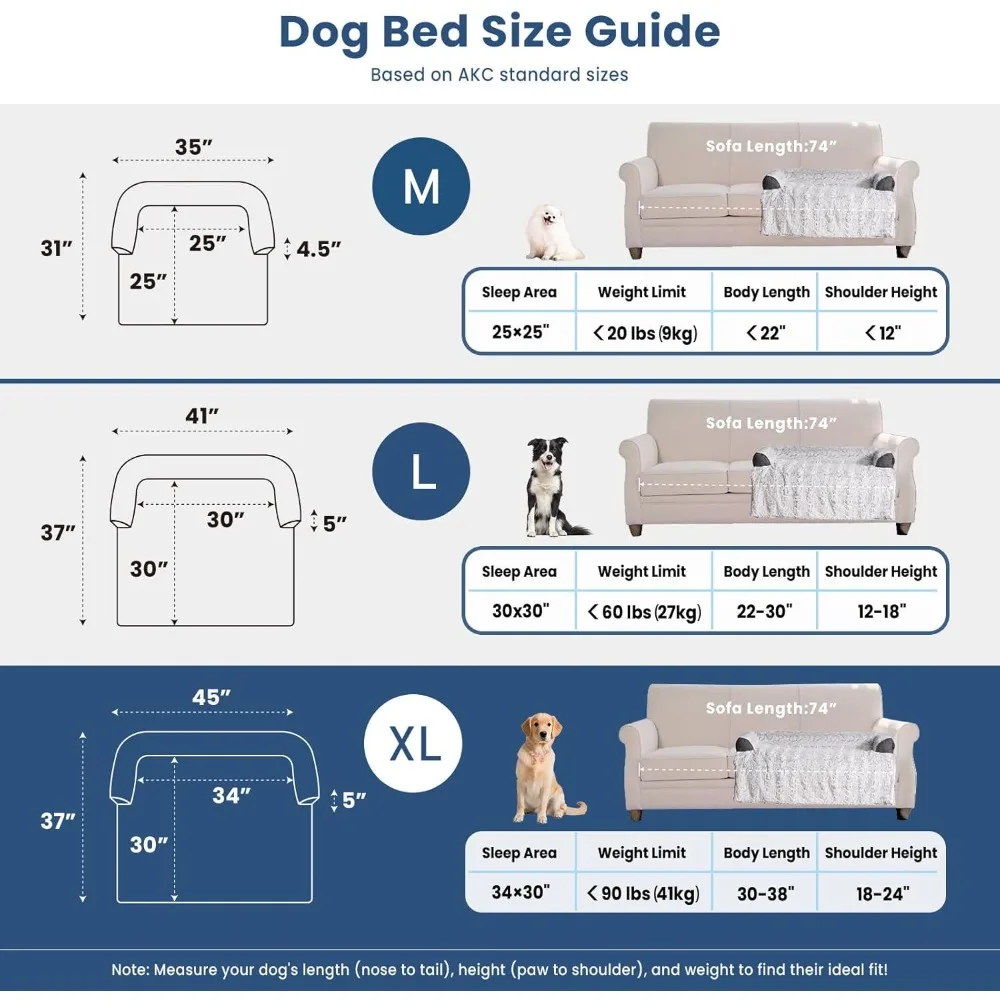 Extra Large Calming Dog Bed for Couch Washable Non-Slip Sofa Mat Fluffy Plush Pet Furniture Protector Cover Grey 45x37