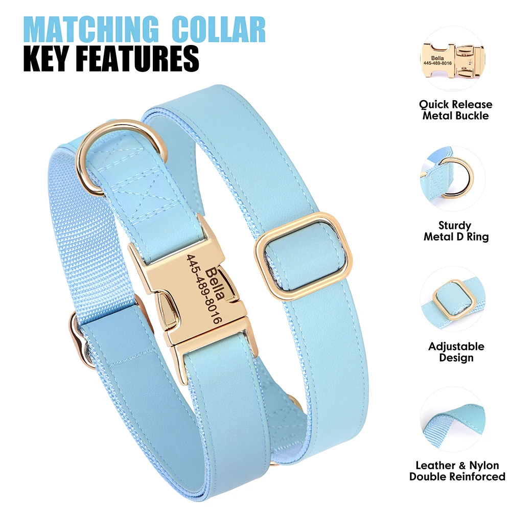 Custom Dog Collar Leash Set PU Leather Dog Collars Engraved Pet ID Necklace With Lead Rope Durable For Small Medium Large Dogs_voghion.com