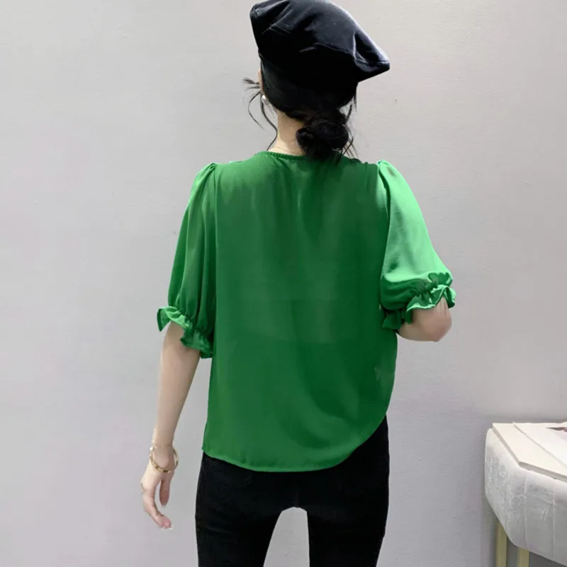 #5853 Summer Half Seleve T Shirt Women V-neck Edible Tree Fungus Sexy Office Short T-shirt Femme Thin Elastic Women's Tee Shirt