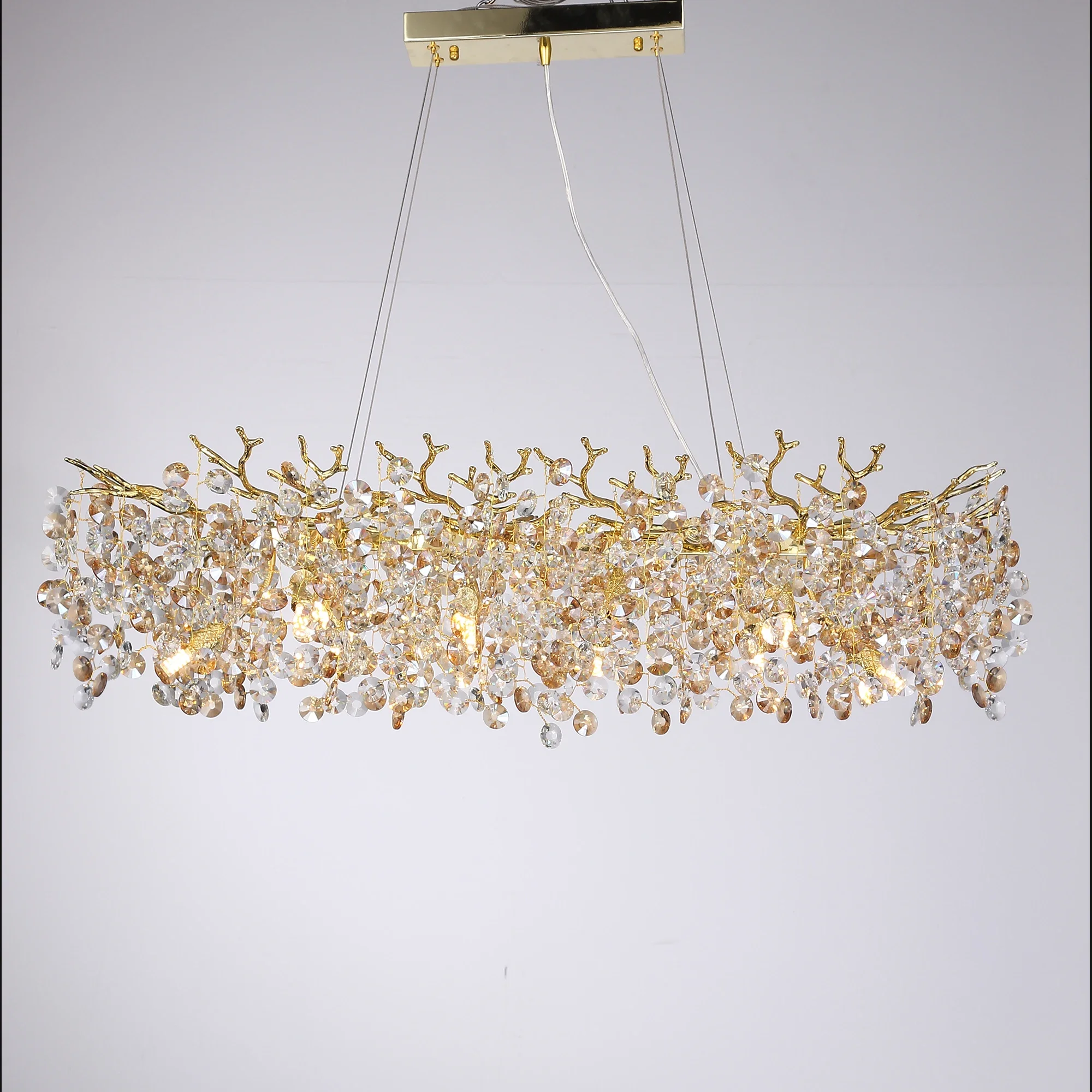 2024 Long Gold Crystal Chandelier For Dining Room Kitchen Island Table Restaurant Large Hanging Crystal Branch Chandeliers