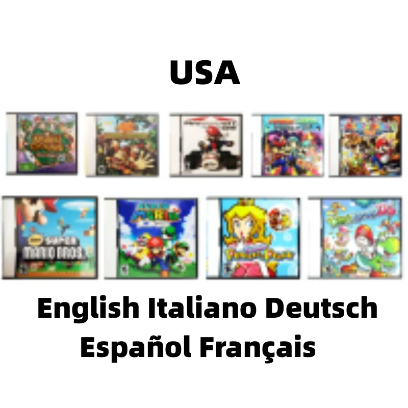 Español Cartucho de juegos DS para consola de videojuegos, tarjeta kart Super ario Bros Party DS Yoshis Island Peach elda para NDS 2-3DS
