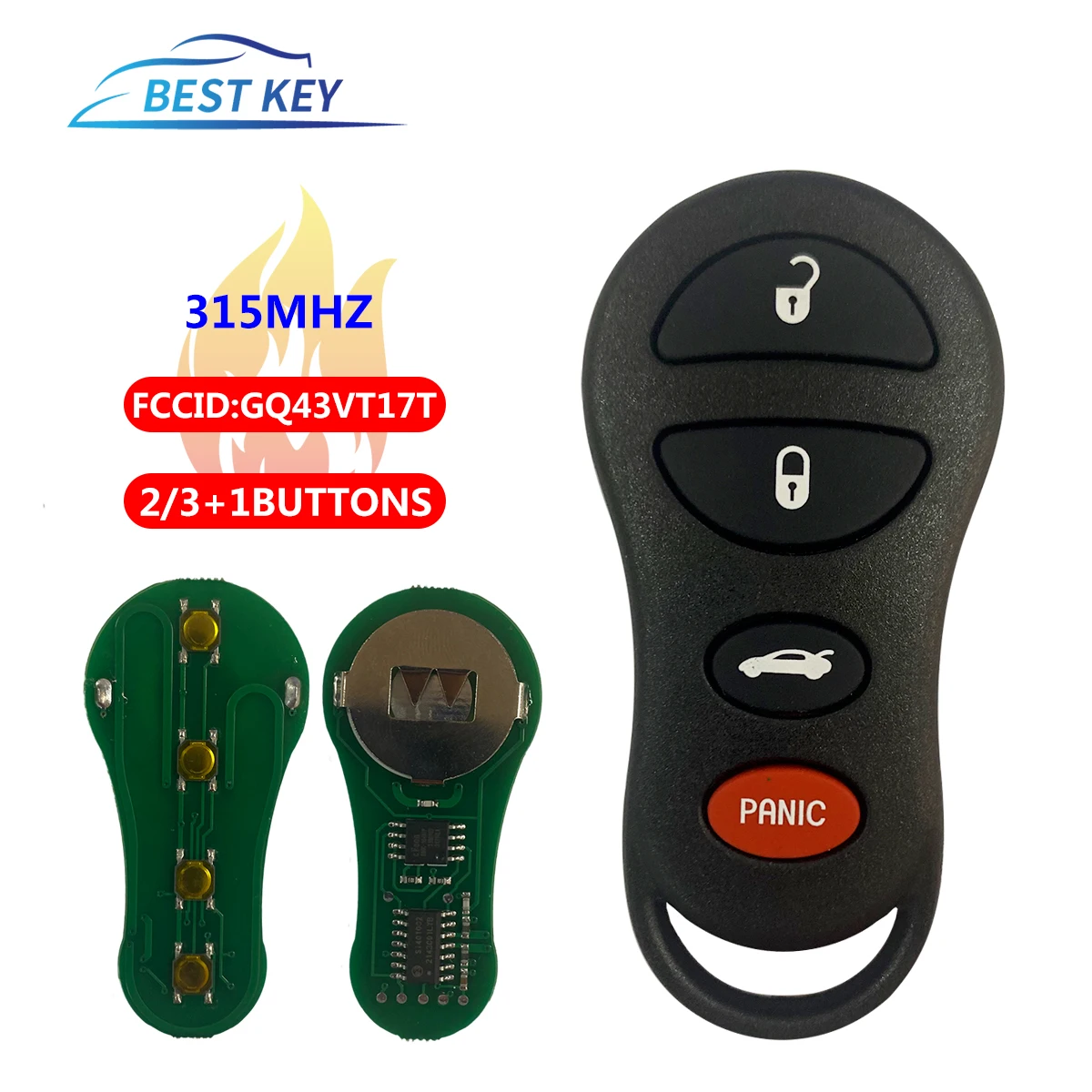 BEST KEY  Remote Control Car Key Fob For DODGE Caravan Ram Dakota Durango Chrysler Town & Country GQ43VT17T 3/2+1 Buttons 315Mhz