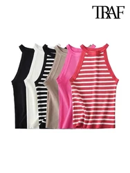 TRAF Women Fashion Striped Basic Knit Tank Tops Sexy Sleeveless O Neck Female Camis Mujer