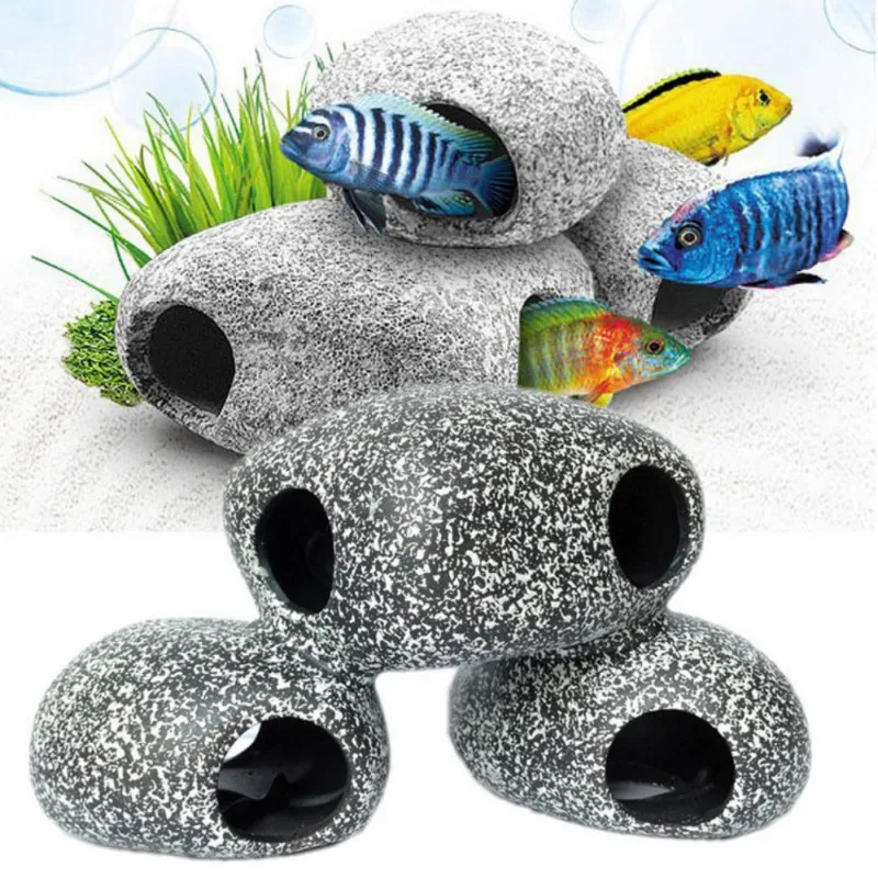 1PC Aquarium Cichlid Stone Ceramic Rock Cave Aquarium Fish Tank Pond Shrimp Breeding Ornament Accessory Decorative Stones