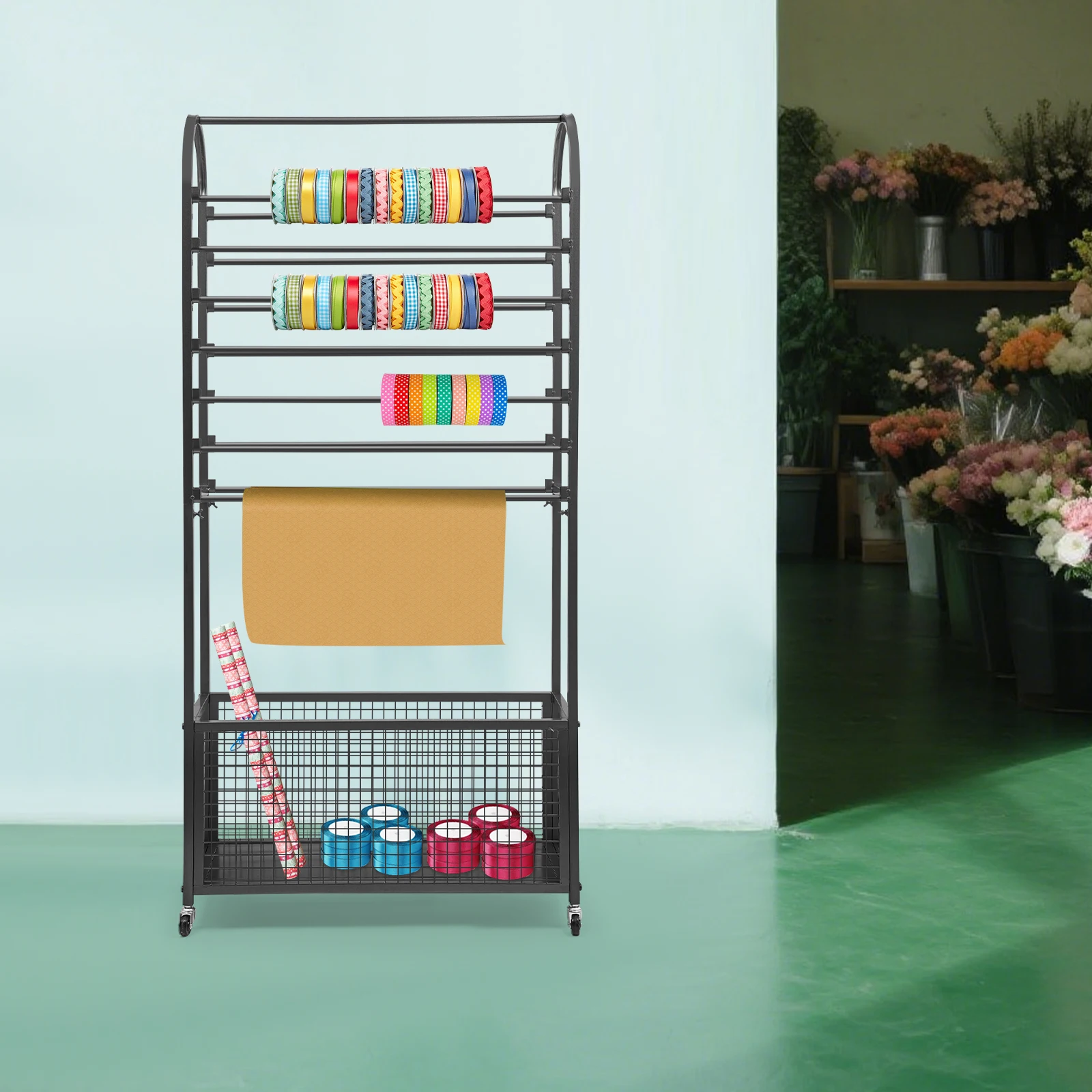 

Black 80CM Double-Sided Ribbon Holder Ribbon Storage Display Rack for Craft Room Flower Shop Christmas Gift Wrapping Paper
