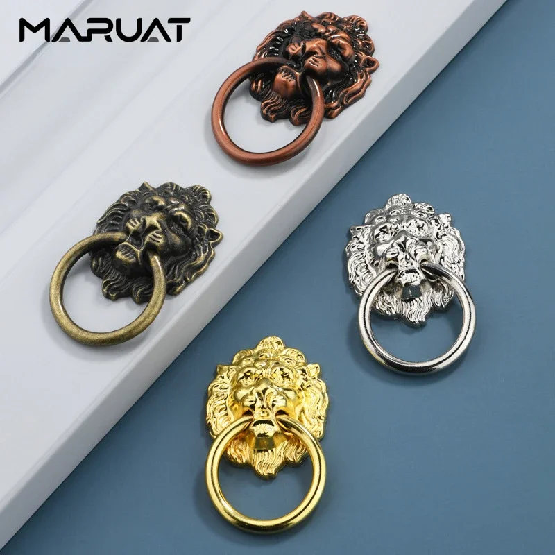 4/8/12PC Lion Head PullClassical Cupboard Cabinet Door Wardrobe Shoe Box Furniture Pull Ring Gold Antique Brass Furniture Handle