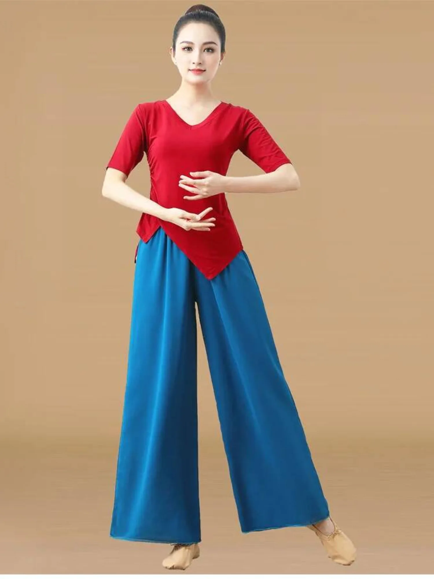 Conjunto de 2 uds de práctica de baile latino de Color sólido, disfraz de competición para mujer, Tops clásicos con cordón, ropa para el vientre, falda de gasa de salón