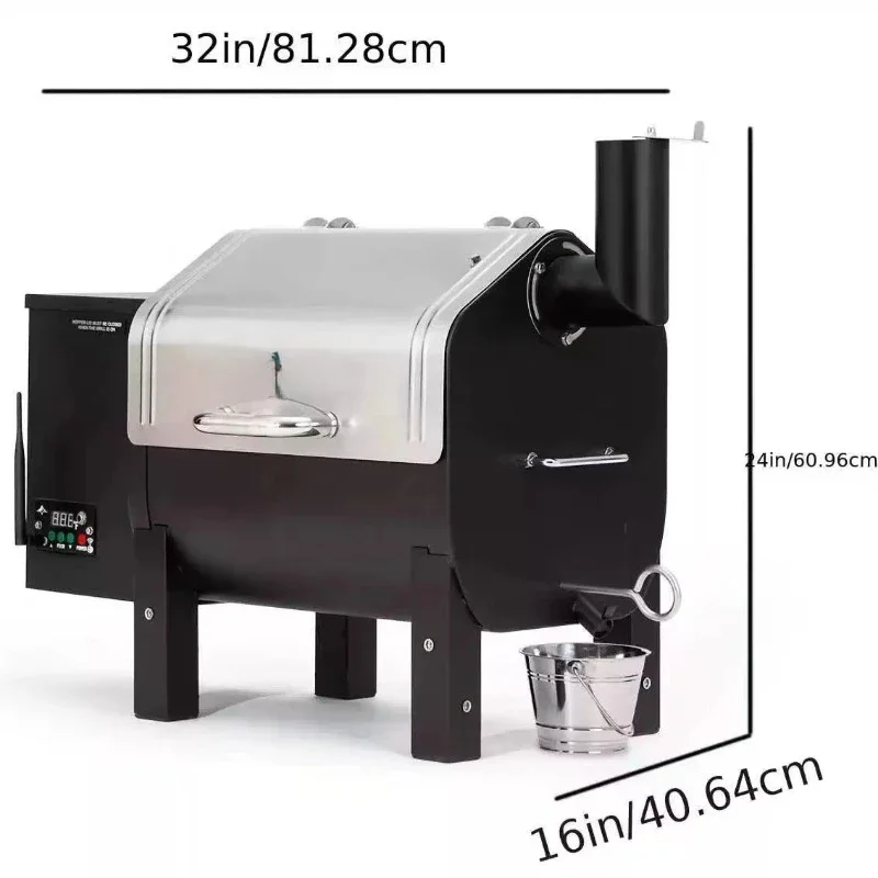 Small portable tabletop  smoker grill using wood bio-pellet fuel, slow roast oven, on-board 12-generator power supply