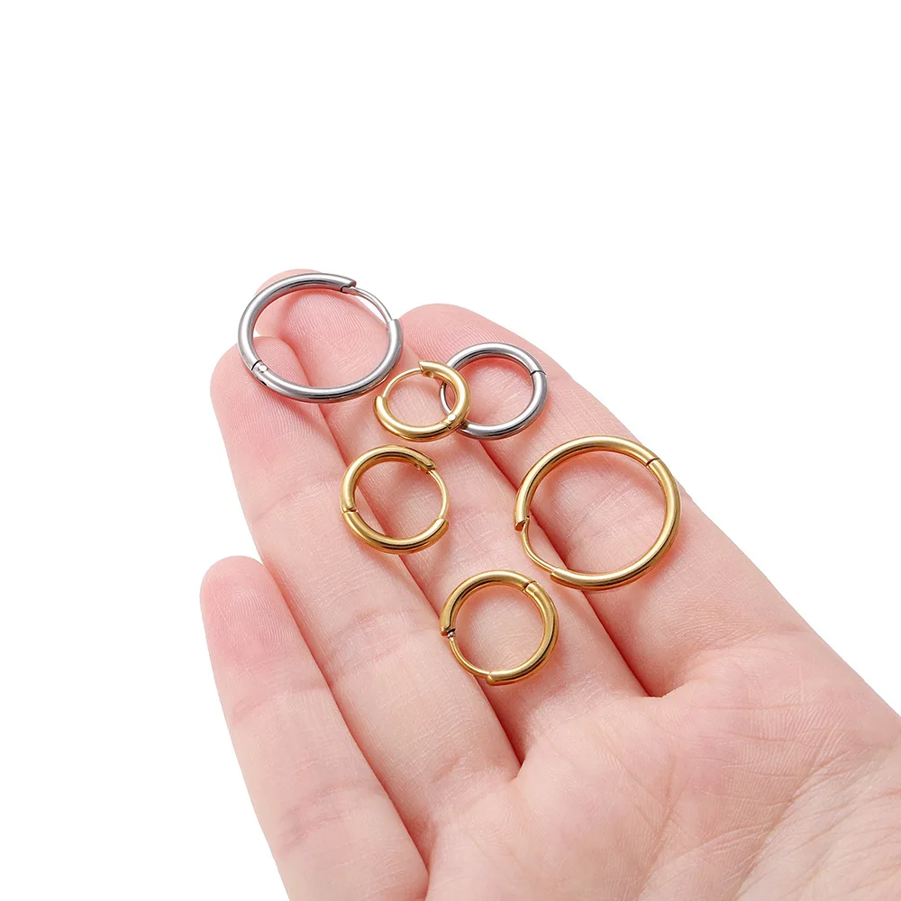 4Pcs New Versatile Stainless Steel Earrings Vacuum Plated Circle Double-Sided Ear Buckle Women's Minimalist Earrings Accessories