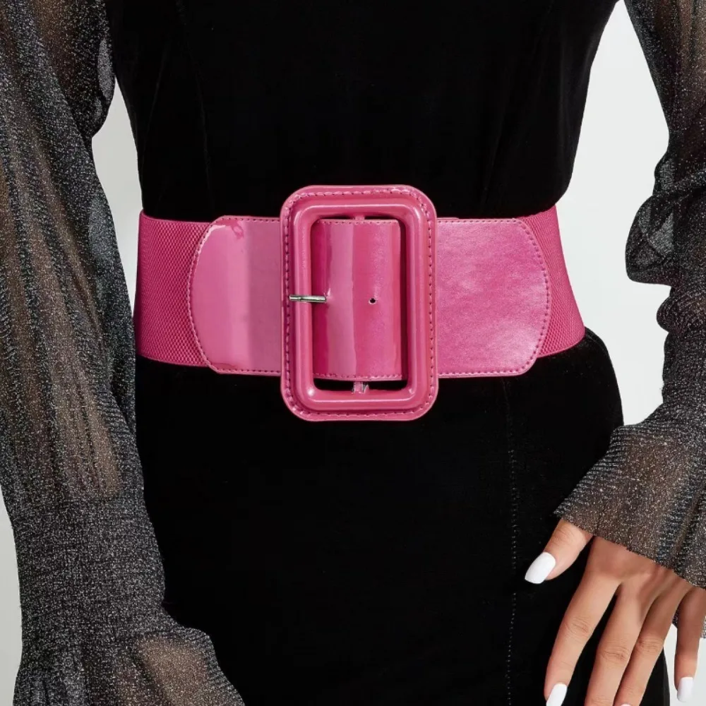 Vintage Plus Size Stretch Cummerbunds Wide Side Elastic Corset Belt High Quality Square Buckle Dress Waistband For Women