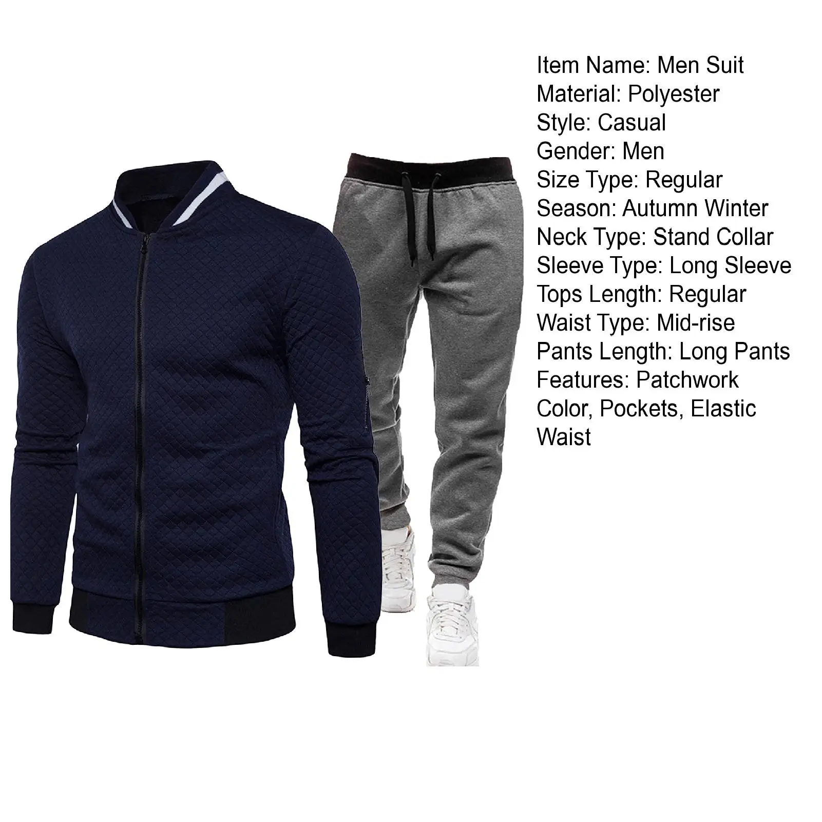 Men\'s casual suit, regular fit, two-piece jacket and trousers suit, solid color design.
