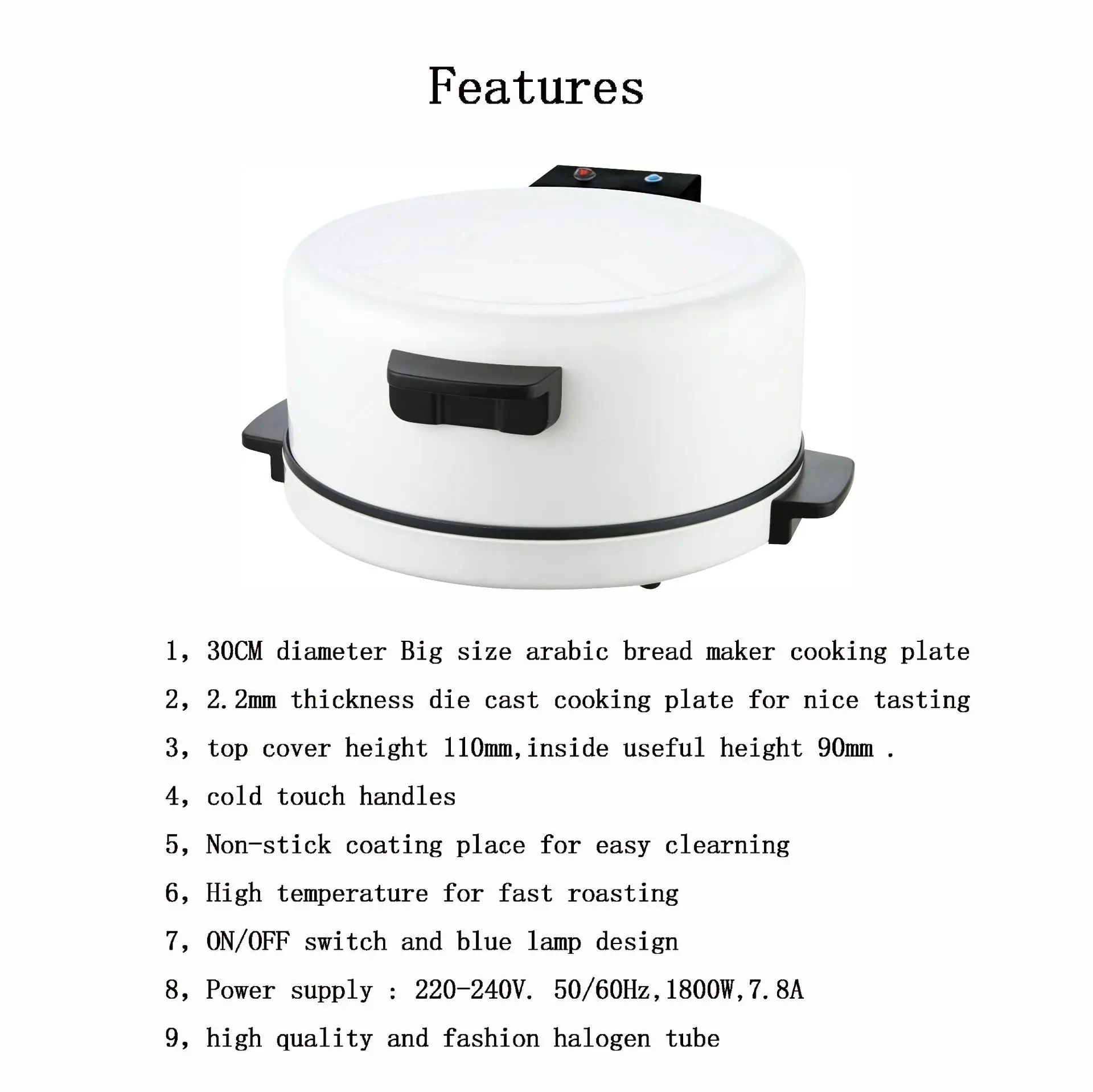 1800W Arabic Pizza Maker Bread Making Machine Toaster Steak Machines Electric Household Pizza Baking Pan