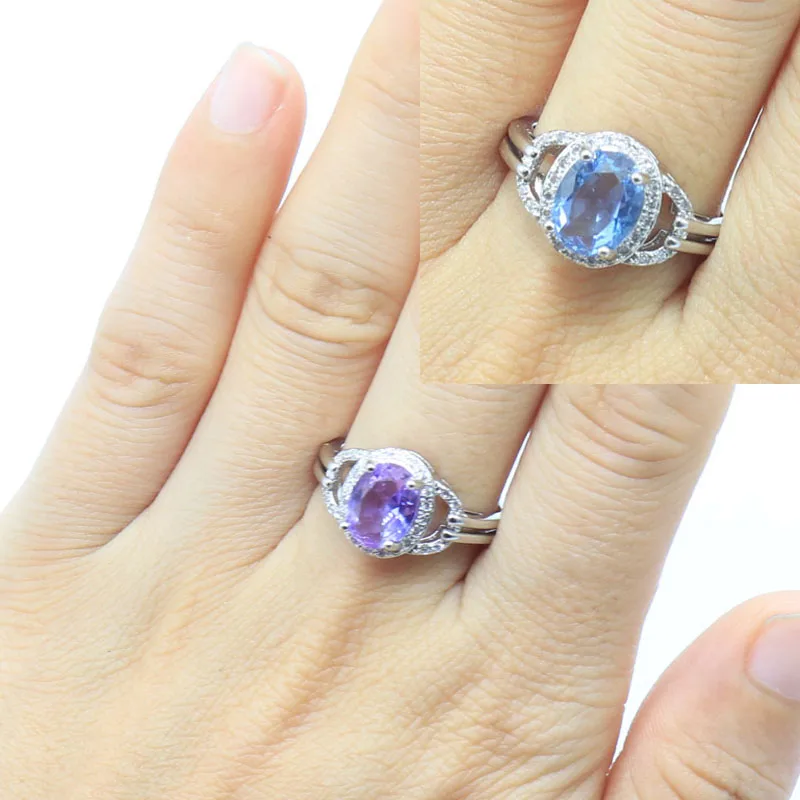 SheCrown 20x11mm 3.1g Fire Rainbow Mystic Topaz Zultanite Color Changing Alexandrite Topaz CZ Silver Rings Daily Wear