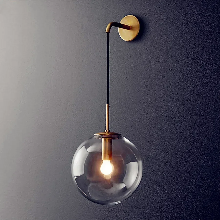 

Nordic Modern LED Wall Lamp Glass Ball Bathroom Mirror Beside American Retro Wall Light Sconce Wandlamp Aplique Murale