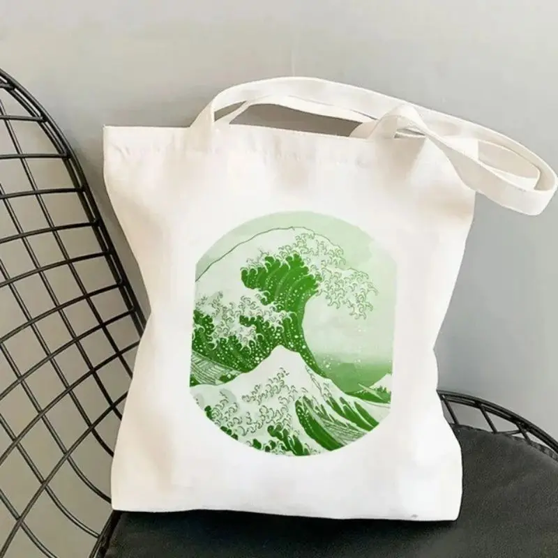 The Shinagawa Wave Canvas Tote Bags Women Harajuku Large-capacity Shopping Bag Students School Beach Shoper Bag Bolsa Feminina