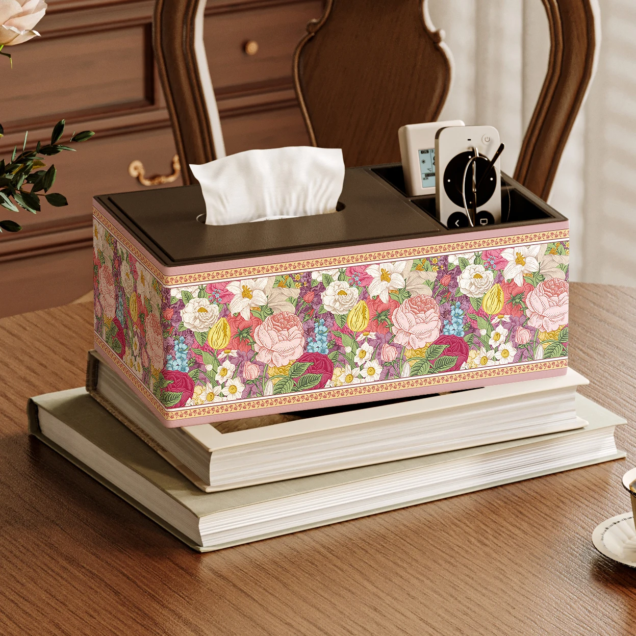 

Ретро-американский роскошный цветочный органайзер для салфеток, декор для журнального столика в гостиной, многофункциональный ящик для хранения, креативный декоративный бокс для дома