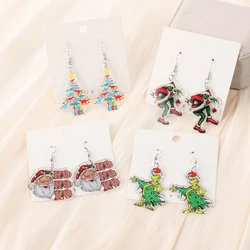 1Pair ChristmasTree Drop Earring Creative Acrylic Santa Dinosour Fashion Jewelry For Woman Girl Holiday Birthday Gift