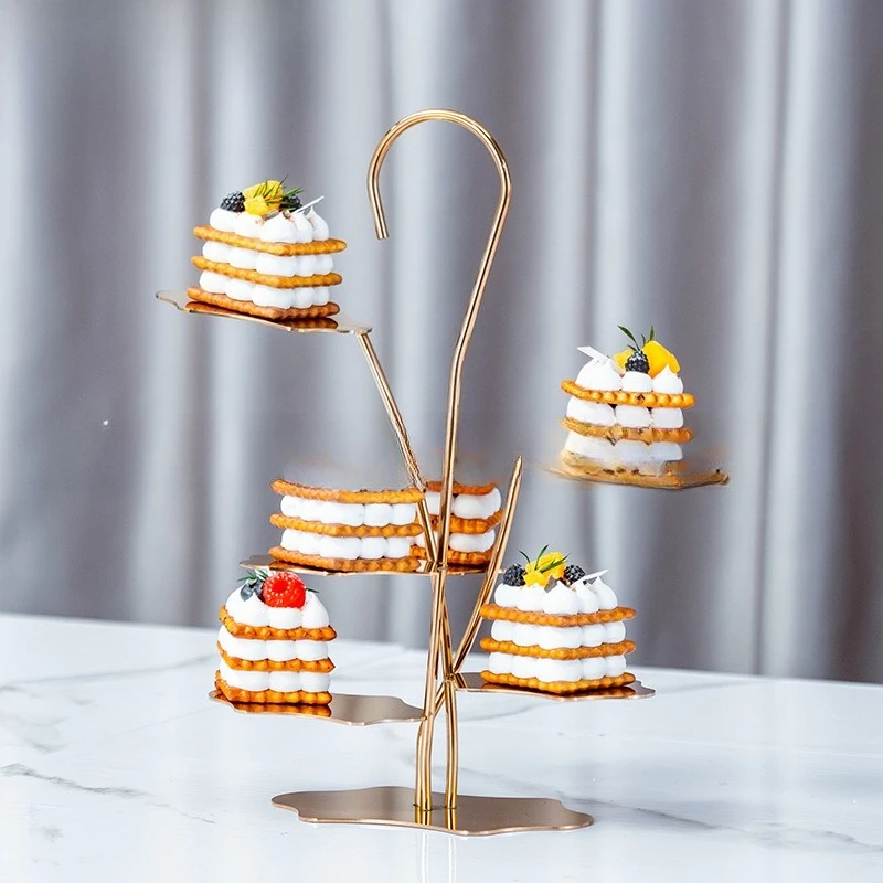 Buffet dessert table ornament stainless steel cake snack rack western restaurant afternoon tea cold meal  break