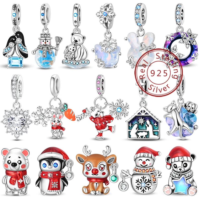 Glänzender 925er Silber-Zirkon mit eingelegtem Winter-Designer-Original-Charm-Perlen, passend für Hochzeit und Festival, DIY, edle Schmuckgeschenke