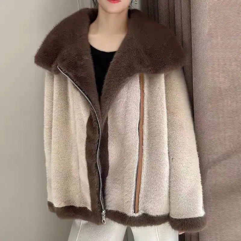 

Women Autumn Winter Faux Fur Leather Short Coat New Loose Casual French Style Overcoat