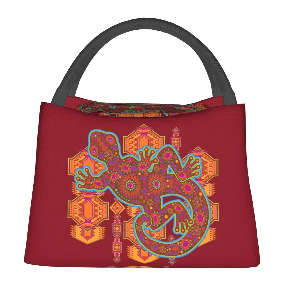 Ethnic Tribal Lizard Salamander Insulated Lunch Bag for Women Children Portable Food Boxes Thermal Lunch Box Tote