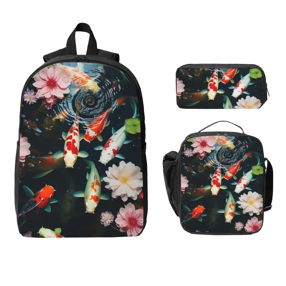 

Koi Carp Fish Backpack Student Boys Girls BookBag School Bag Computer Shoulder Bags 3ps Insulated Lunch Bag Pencil Case