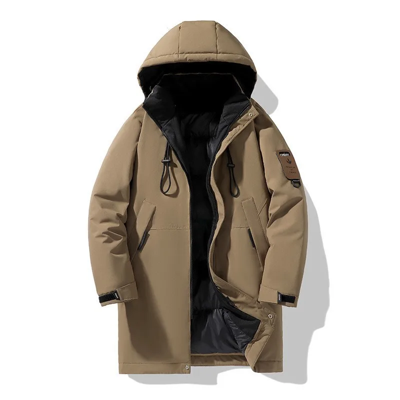 Men's Winter Thickened Fleece Mid-Length Cotton-Padded Jacket Outdoor Sports Hooded Mountaineering Warm Workwear Couple Clothing