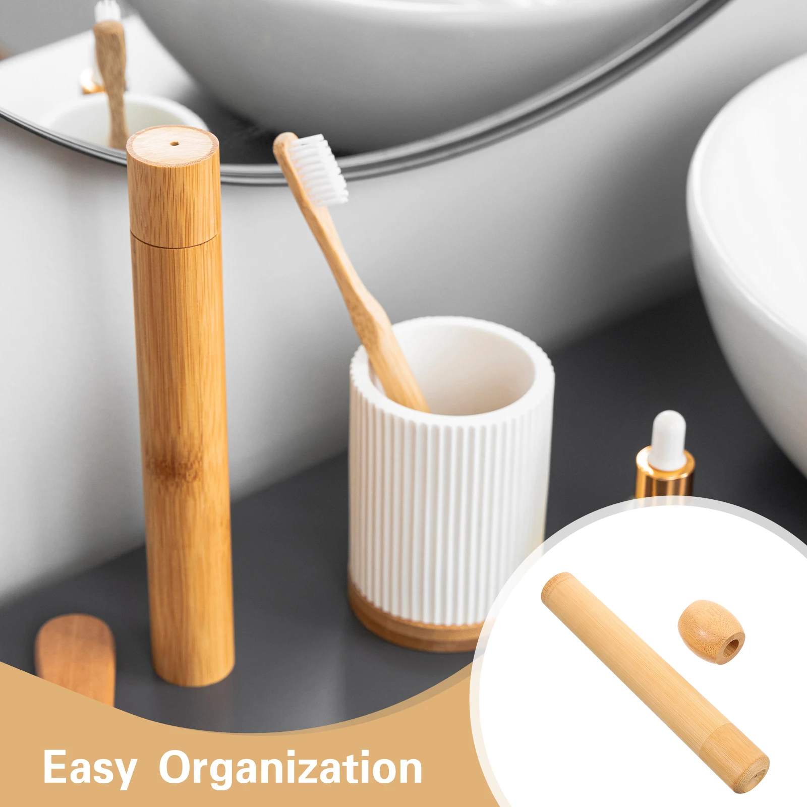 

Bamboo Toothbrush Stands Rustic Holder Container Travel Home Bathroom Office Desktop Dresser Countertop Portable Lightweight