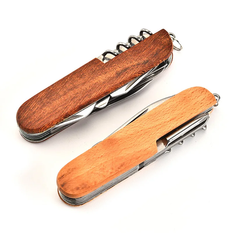 Multi-purpose Knife Multitools Stainless Steel Folding Knife Wood Handle Outdoor Keychain Pocket Knife Tools