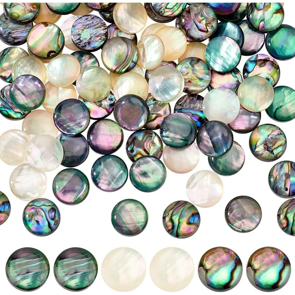 90pcs 3 Colors Abalone Shell Cabochon 10mm Acrylic Abalone Shell Beads Paua Shell Cabochons Half Round Seashell Beads