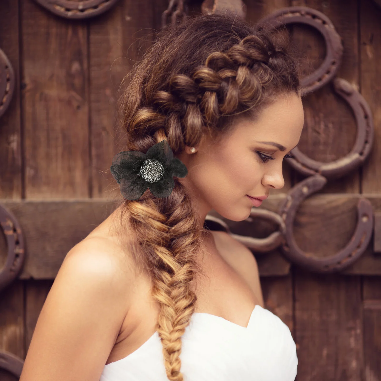

4 Pcs Tie Ring Girls Ring 1 2 Flower Hair Rope Black Flower Hair Tie Mesh Silk Ponytail Band Scrunchies