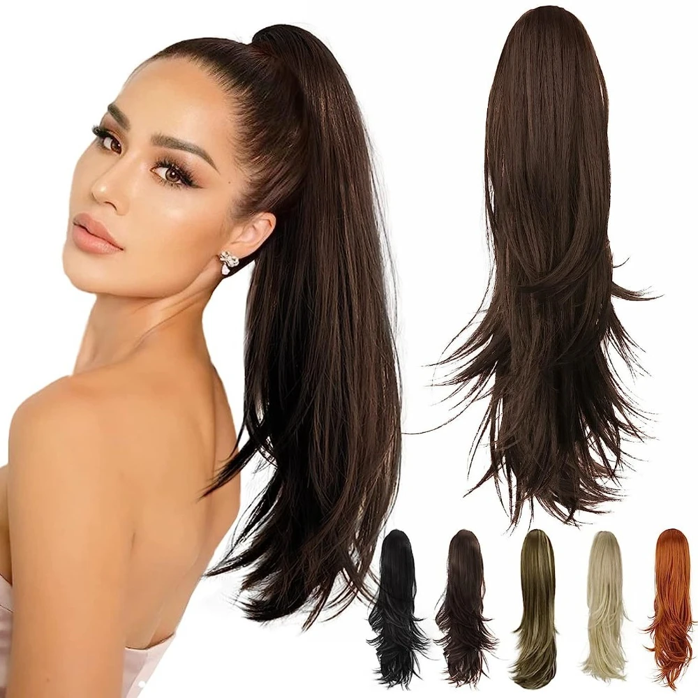 Drawstring Ponytail Extension,Versatile Black, Hairpiece Multi Layered Natural Looking Hair Extensions for Women-1B