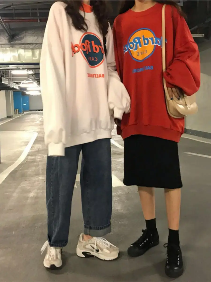 

Модный круглый свитшот Ne, женская тонкая верхняя одежда, корейский свободный топ в стиле Харадзюку BF для студентов, осеннее новое поступление