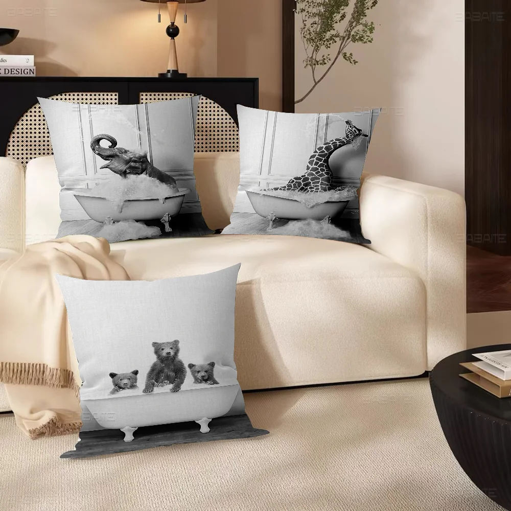 Elephant Giraffe Toilet Bathtub Black White Personalized Picture Text Home Decorative Pillows Household Gifts 45x45cm