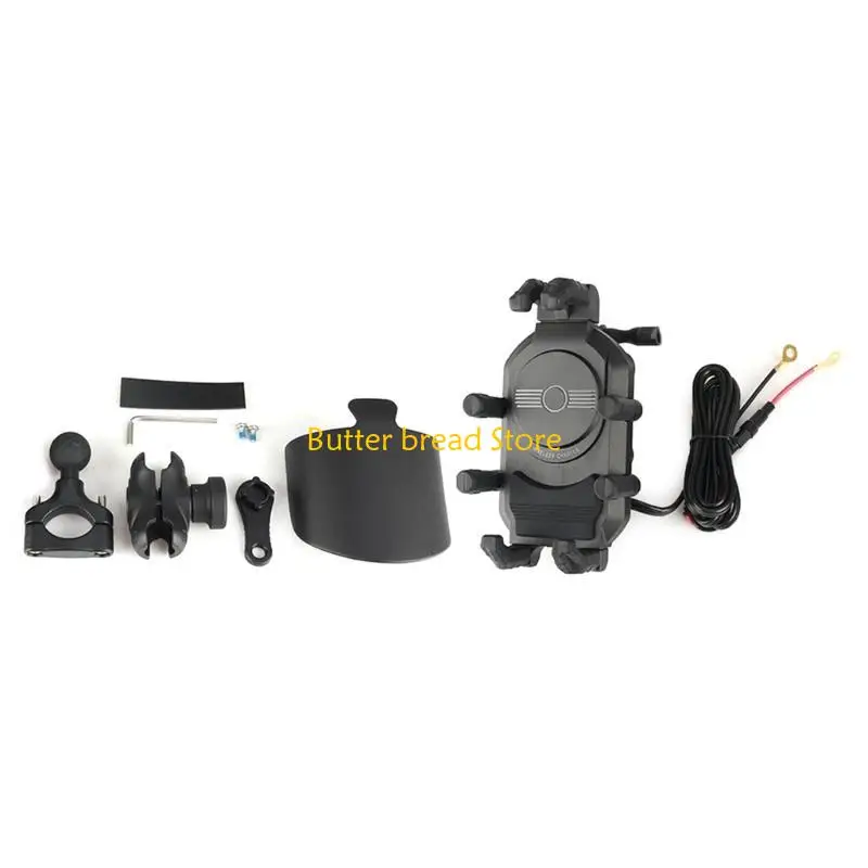 

W89C Motorcycle Handlebar Phone Holder Stand with Builtin Charging Port for Smartphones Rough Terrain Safe and Stable Riding