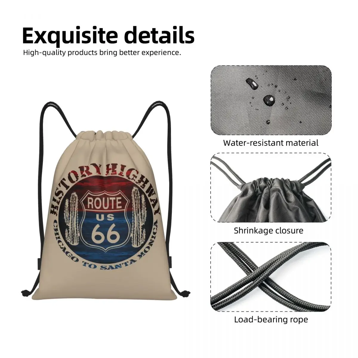 حقيبة ظهر Route 66 America Road Vintage Trip برباط حقيبة رياضية للرجال والنساء حقيبة تسوق #3