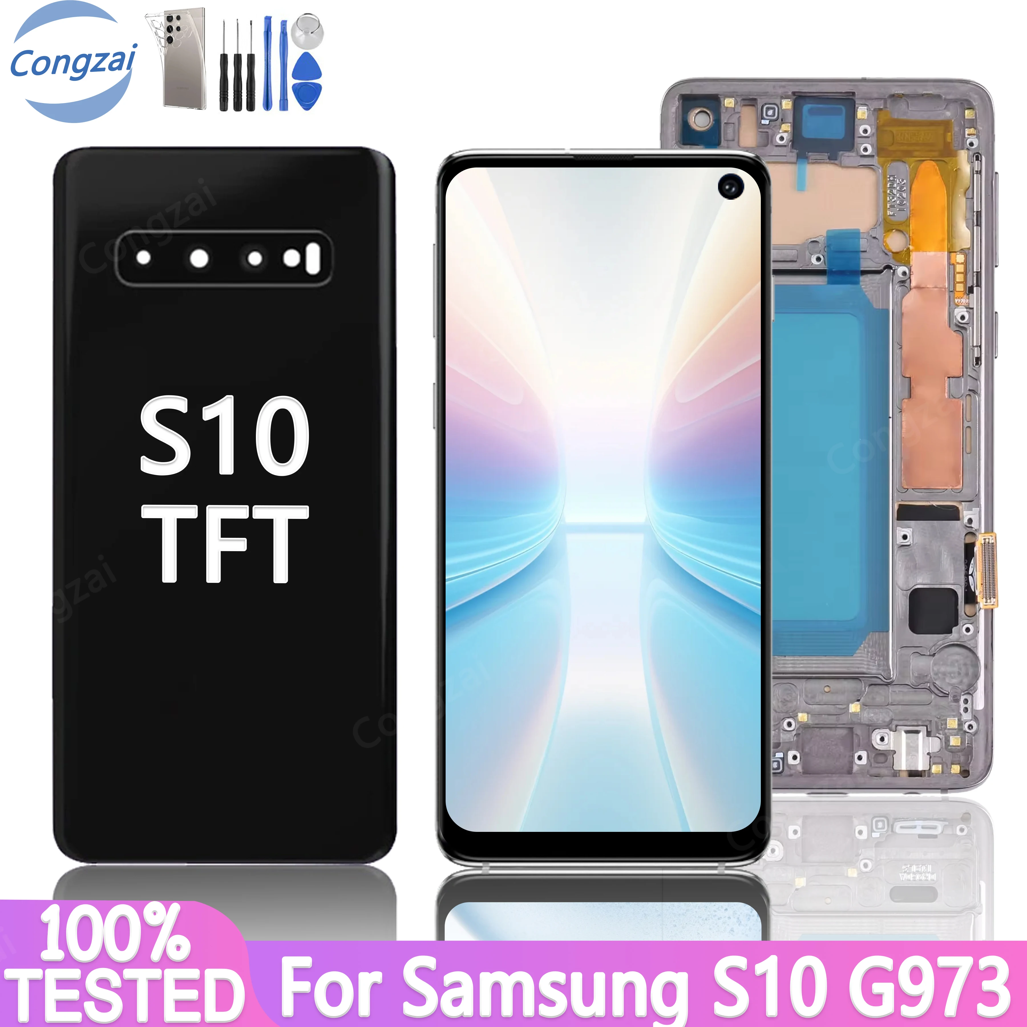 TFT High Quality For Samsung Galaxy S10  G973 G973F G973N LCD Display Touch Screen Digitizer Assembly With Frame, No Defects