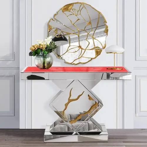 Newest Luxury Sparkle Light up Mirrored Console Table Gold Decorative LED Hallway Table for Home Hotel