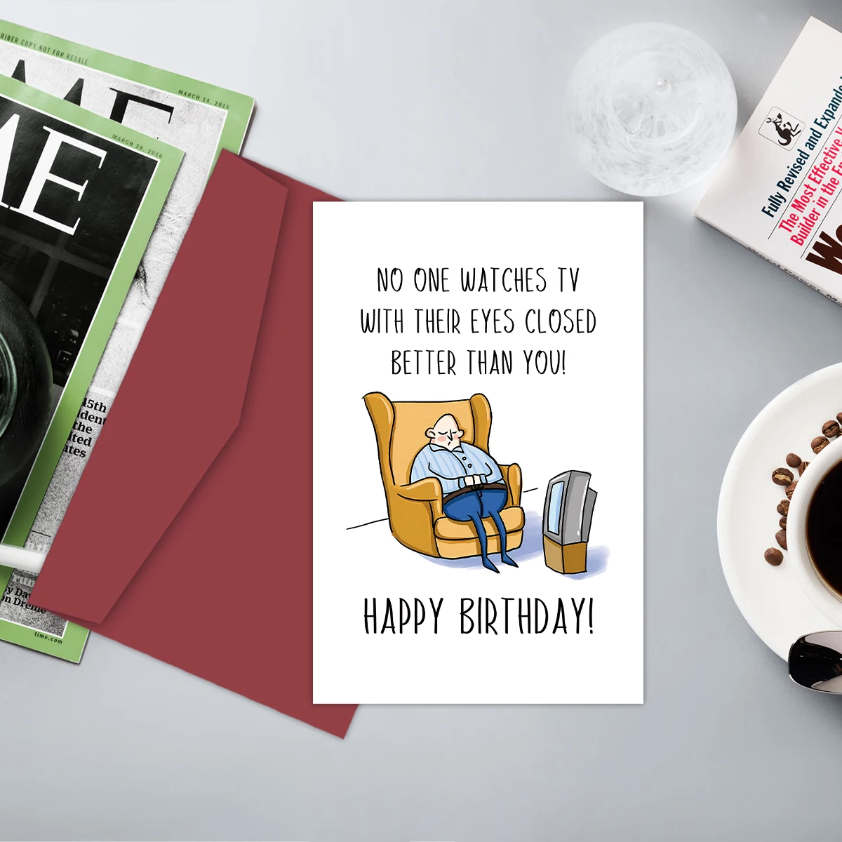 1PC Funny Creative Birthday Card,Funny Birthday Card For Dad, Husband, Grandpa, Watching TV With Eyes Closed Card,Thank You Card