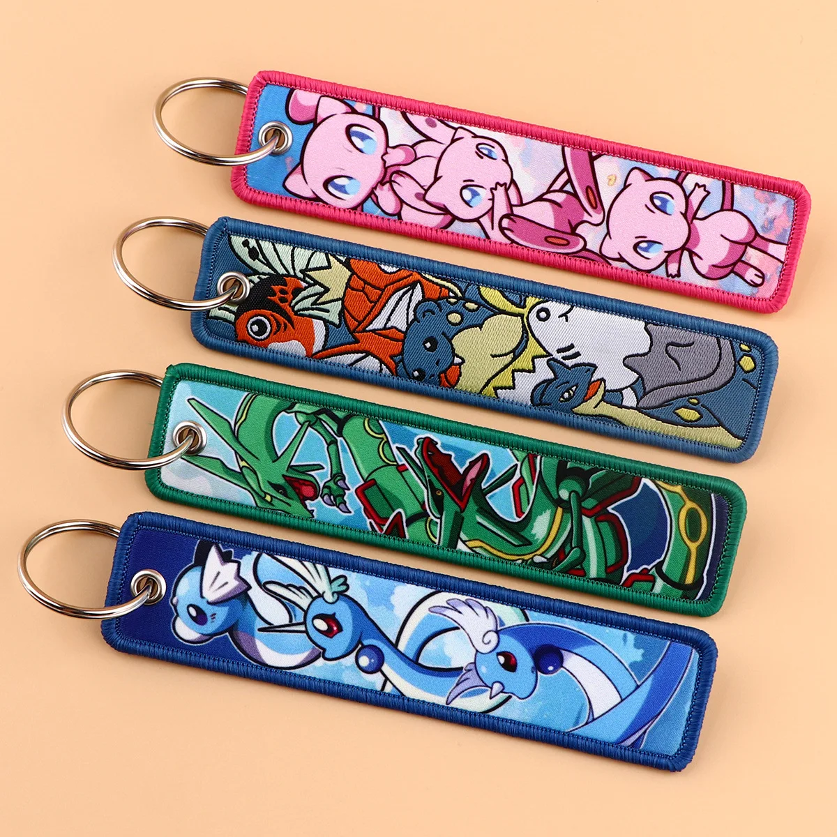 Pokemon Mew Rayquaza Snorlax Cloth Woven Label Keychain Bag Keyring Accessories Decoration Children\'s Toys Pendant Birthday Gift