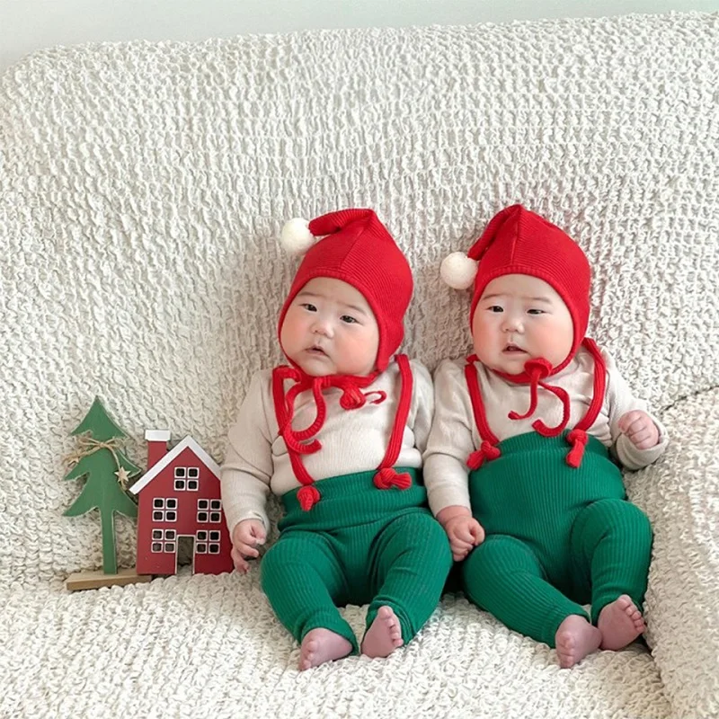 New Christmas Newborn Baby Santa Claus Plus Plush Rompers Kids Cartoon Deer Jumpsuit Pants Toddler Christmas Clothes Costume Set