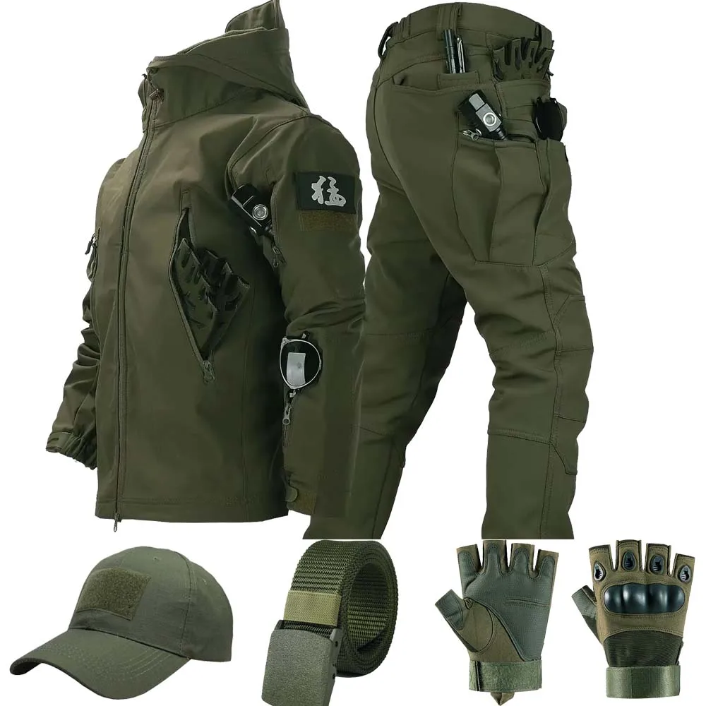 

Winter Fleece Soft Shell Tactical uniform military set hunting Jacket Warm pants Hiking Suits Windproof Wear Resistant Work Suit
