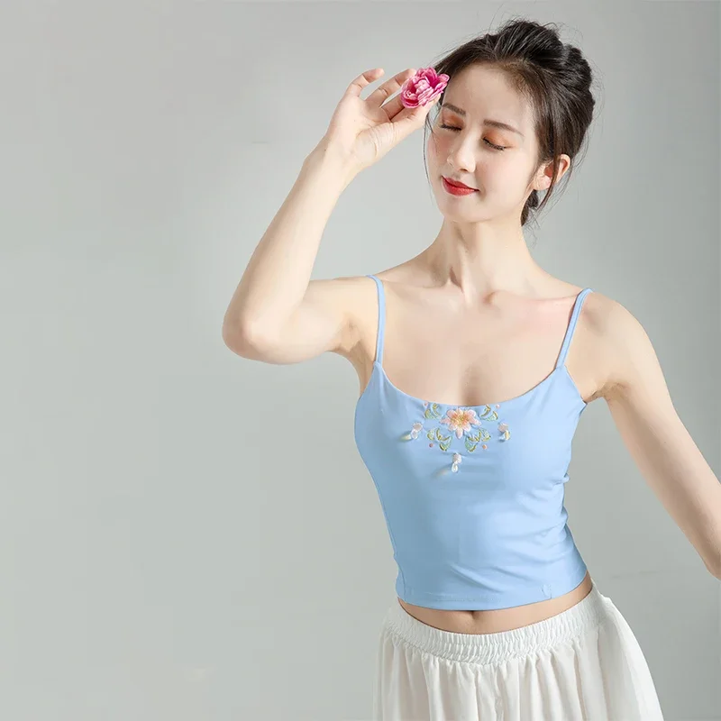 Chinese Antique Embroidery Camisole Vest Women Ballet Tops Classical Dance Camisoles Hanfu Dance Underwear Lining Tops