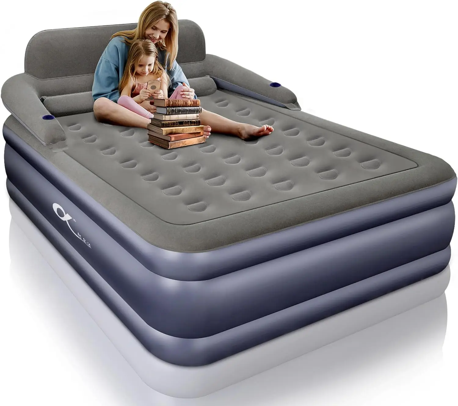 A-ER-FA Queen Size Air Mattress with Headboard , 3 Mins Quick Inflation/Deflation Inflatable Airbed , 20 Inches High Blow Up Bed