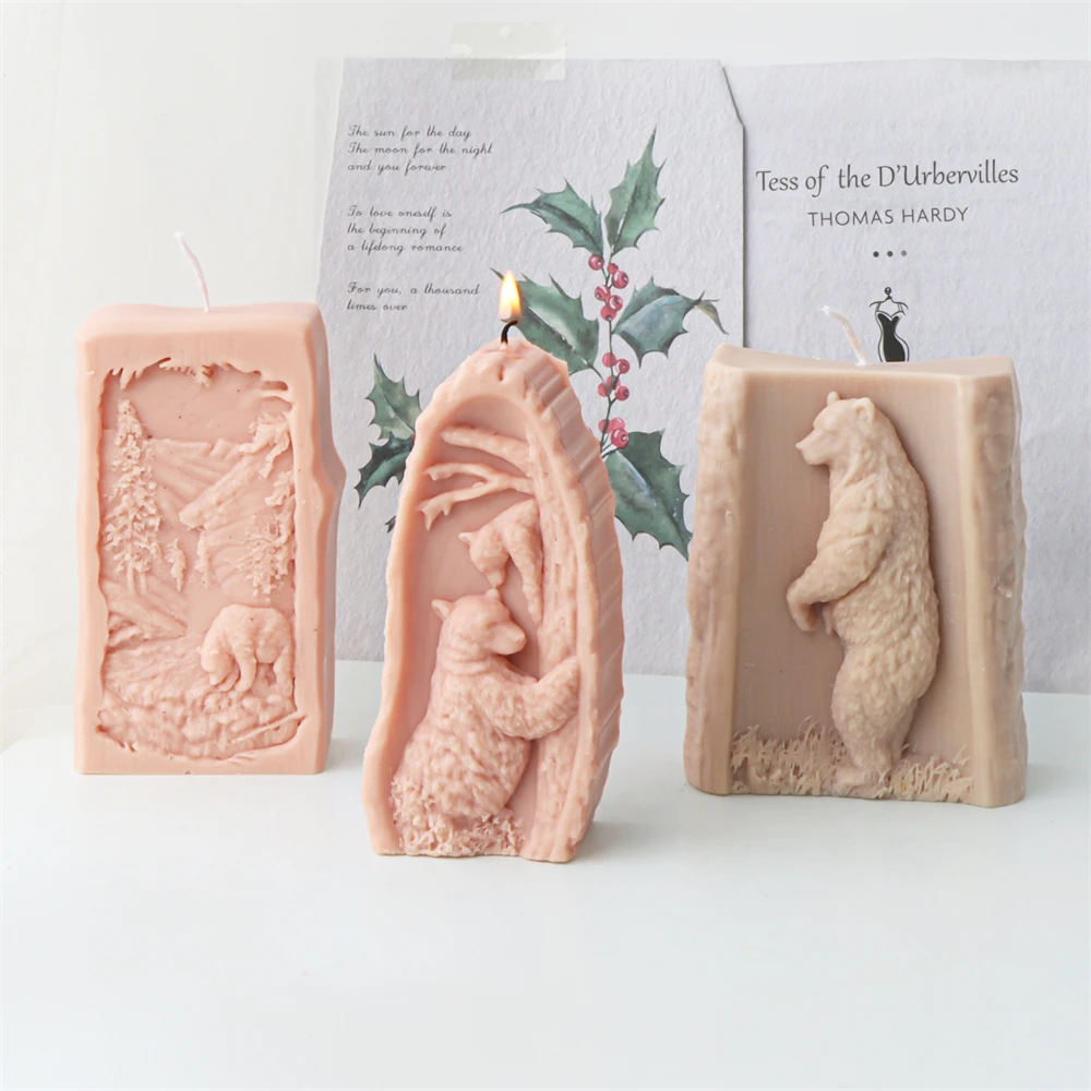Flat Embossed Wild Animal Boar Silicone Candle Mold Forest Bear Plaster Resin Casting Home Decor Tools Gypsum Soap Making Mould