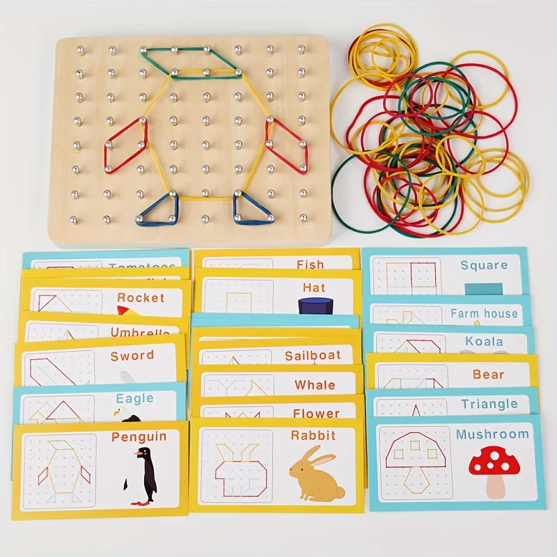Juguete de madera Montessori con gráficos, tableros de goma Para uñas con tarjetas, Educación Infantil, Aprendizaje Temprano, Juguetes Para niños en edad preescolar