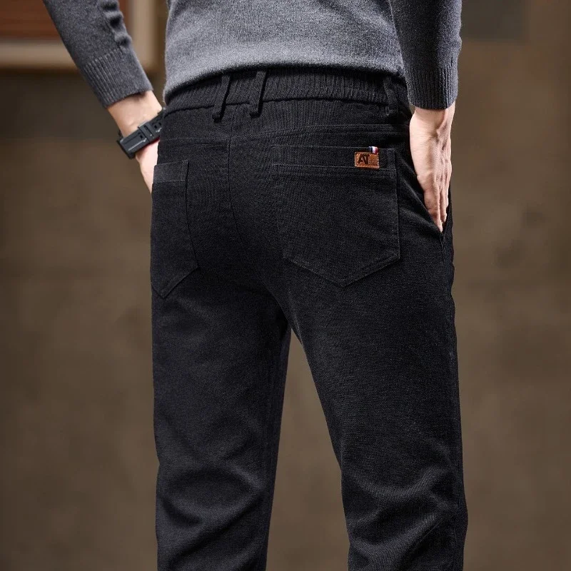 

Thick Men's Autumn Pants Straight Comfortable Elastic Waist Chenille Fabric Brand Male Slim Fashion Pocket Trousers