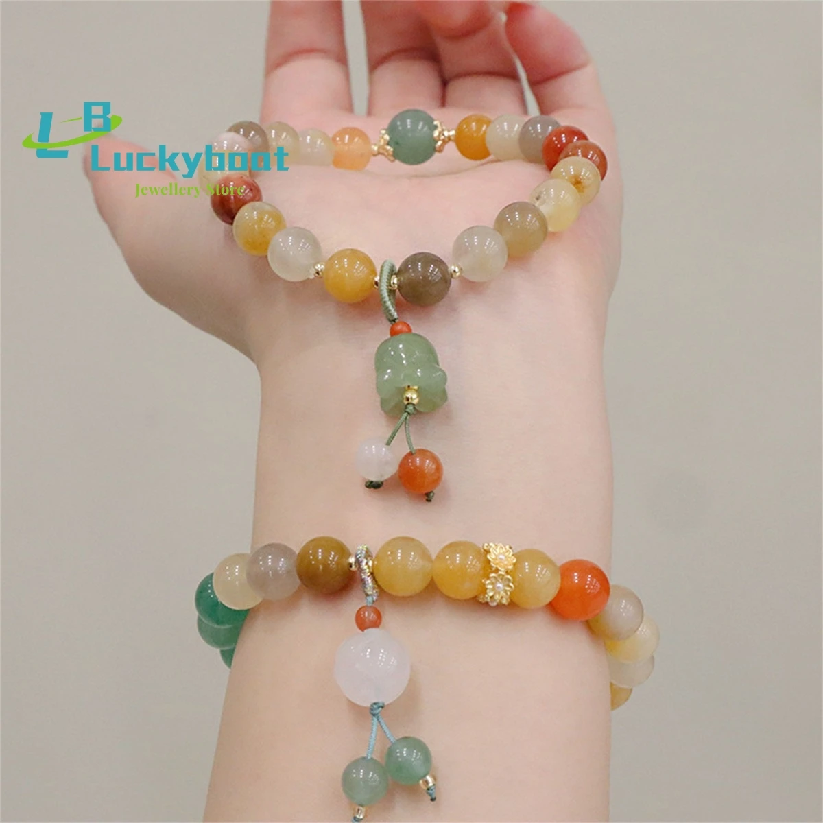 New Chinese Style Natural Gold Silk Jade Lotus Bracelet Female Retro Ethnic Wind Chime Orchid Beaded Handicraft Women Exquisite