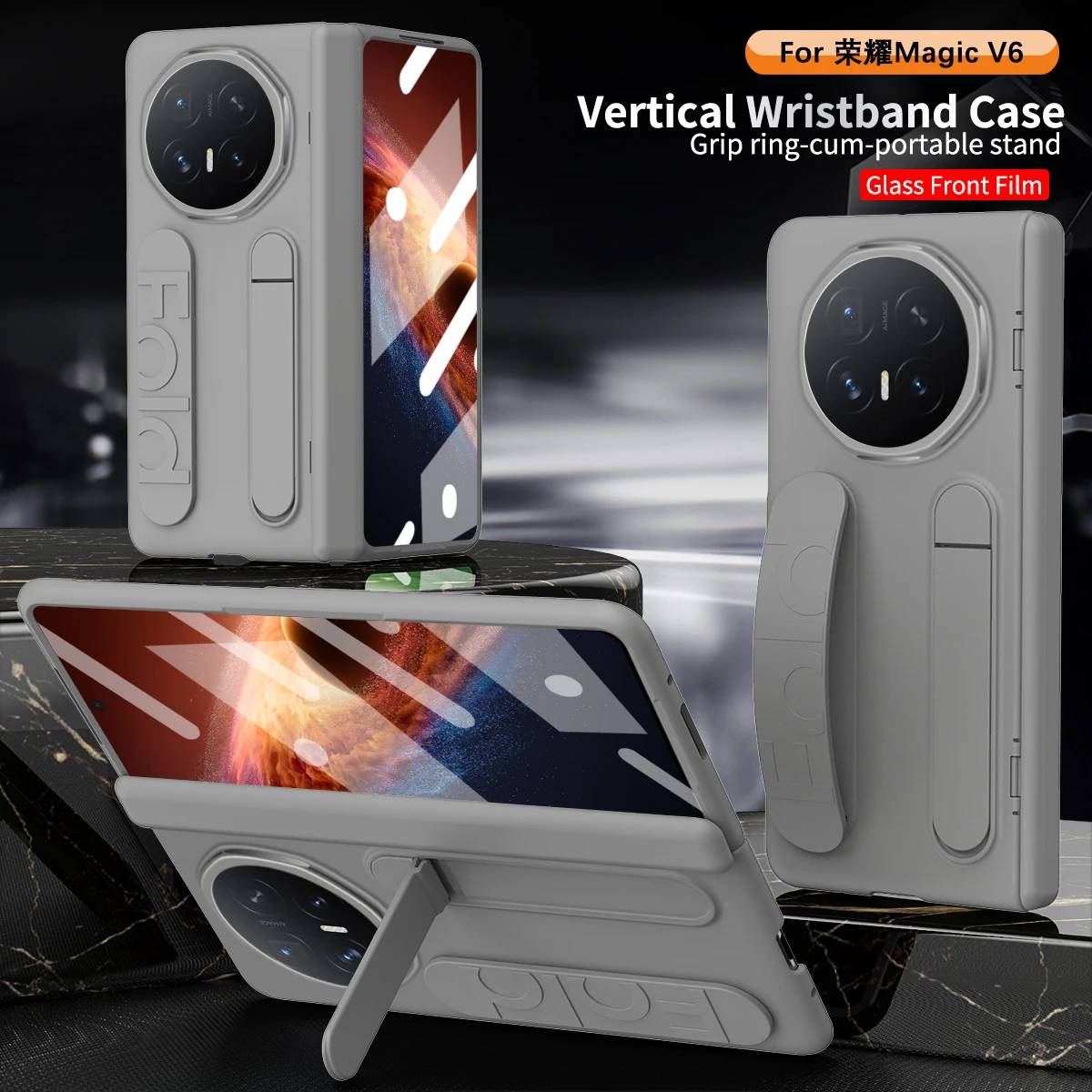 

For Huawei Honor Magic V6 Case Hard Silicone Wrist Strap Folding Protective Back Cover case For Magic V6 With Glass Film Shell