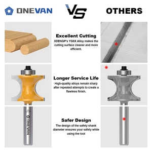 Onevan 6/8/6.35 Set of half round router (bull nose) with bearing, concave ray bullnose ray cutter to work wood 8 Main Sales CNC Router Madeira - №8